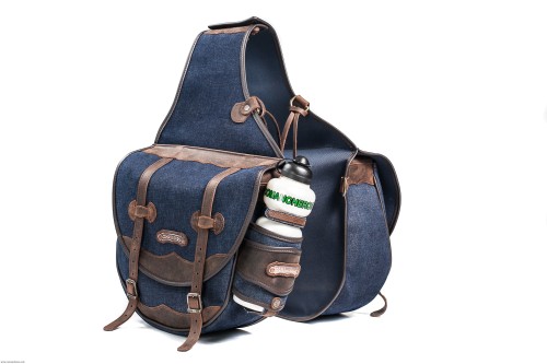 Große Jeans Satteltasche mit Wasserflasche