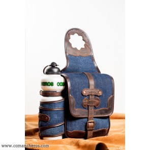 Westernhorn Satteltasche aus jeansstoff mit flasche  